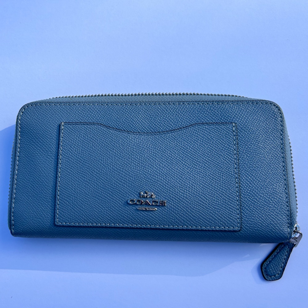 Coach Light Blue Leather Zip Wallet